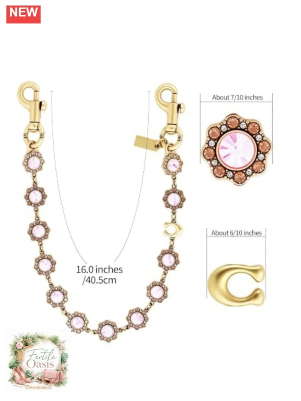 Crystal Floral Bag Charm Chain Extender, Rhinestone Purse Charm for Handbag Tote